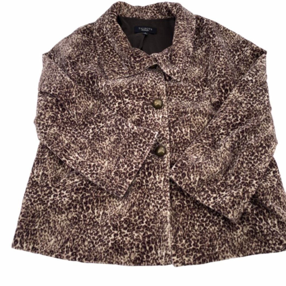 Talbot Womens Brown Button Up Long Sleeve Velvet‎ Leopard Print Jacket Size 6